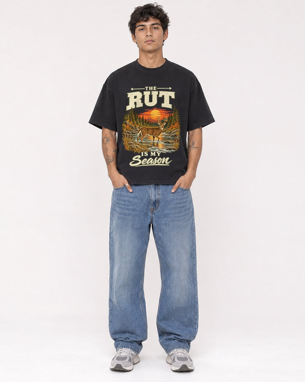 Mockup Boxy Heavyweight Tee Black male full-body 06