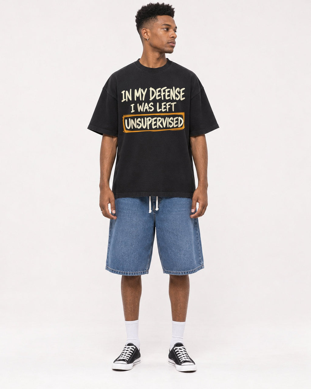 Mockup Boxy Heavyweight Tee Black male full-body 15