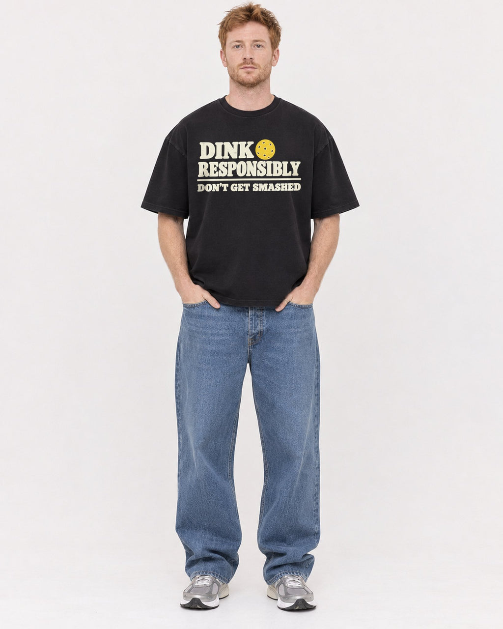 Mockup Boxy Heavyweight Tee Black male full-body 38
