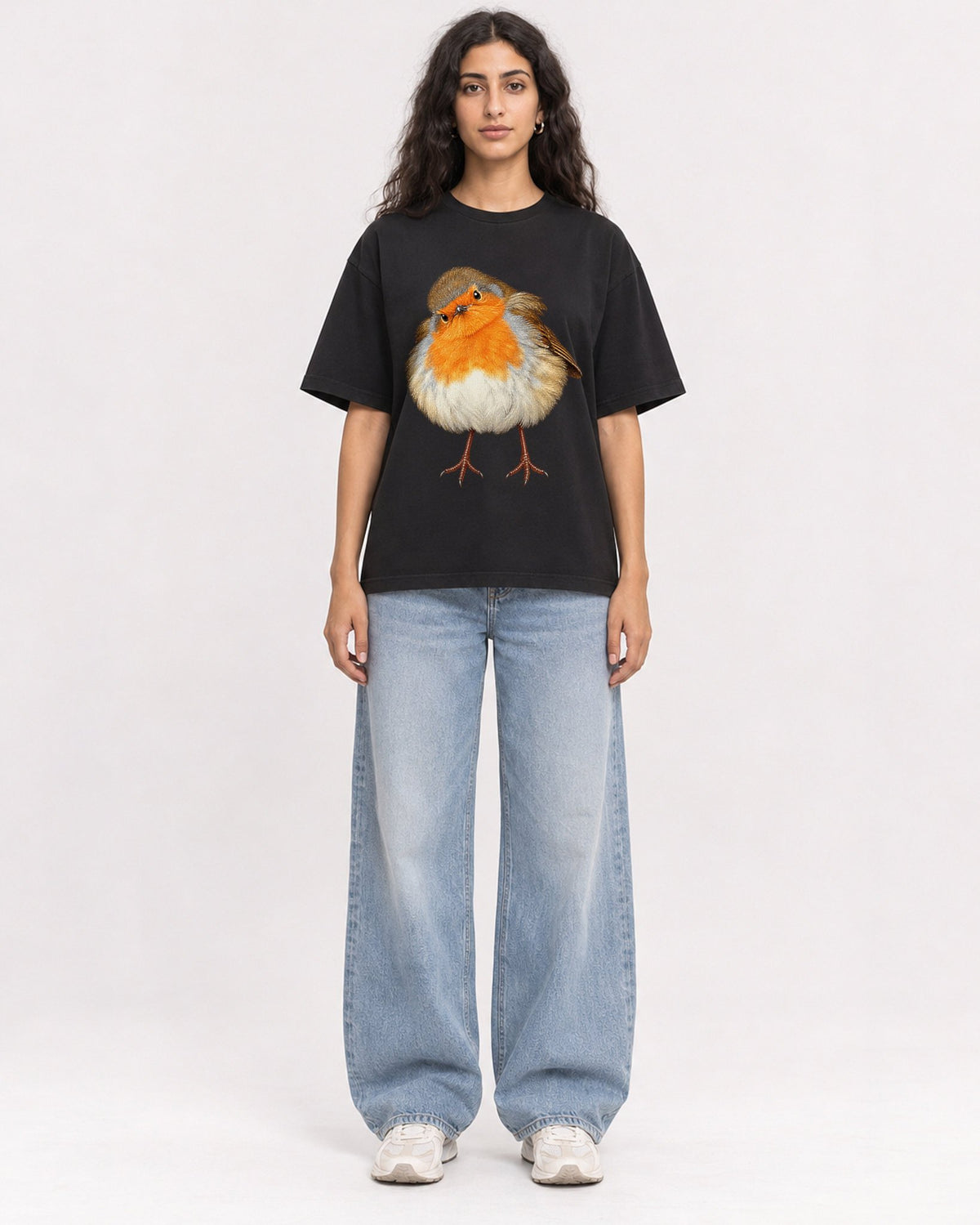Mockup Boxy Heavyweight Tee Black female full-body 07
