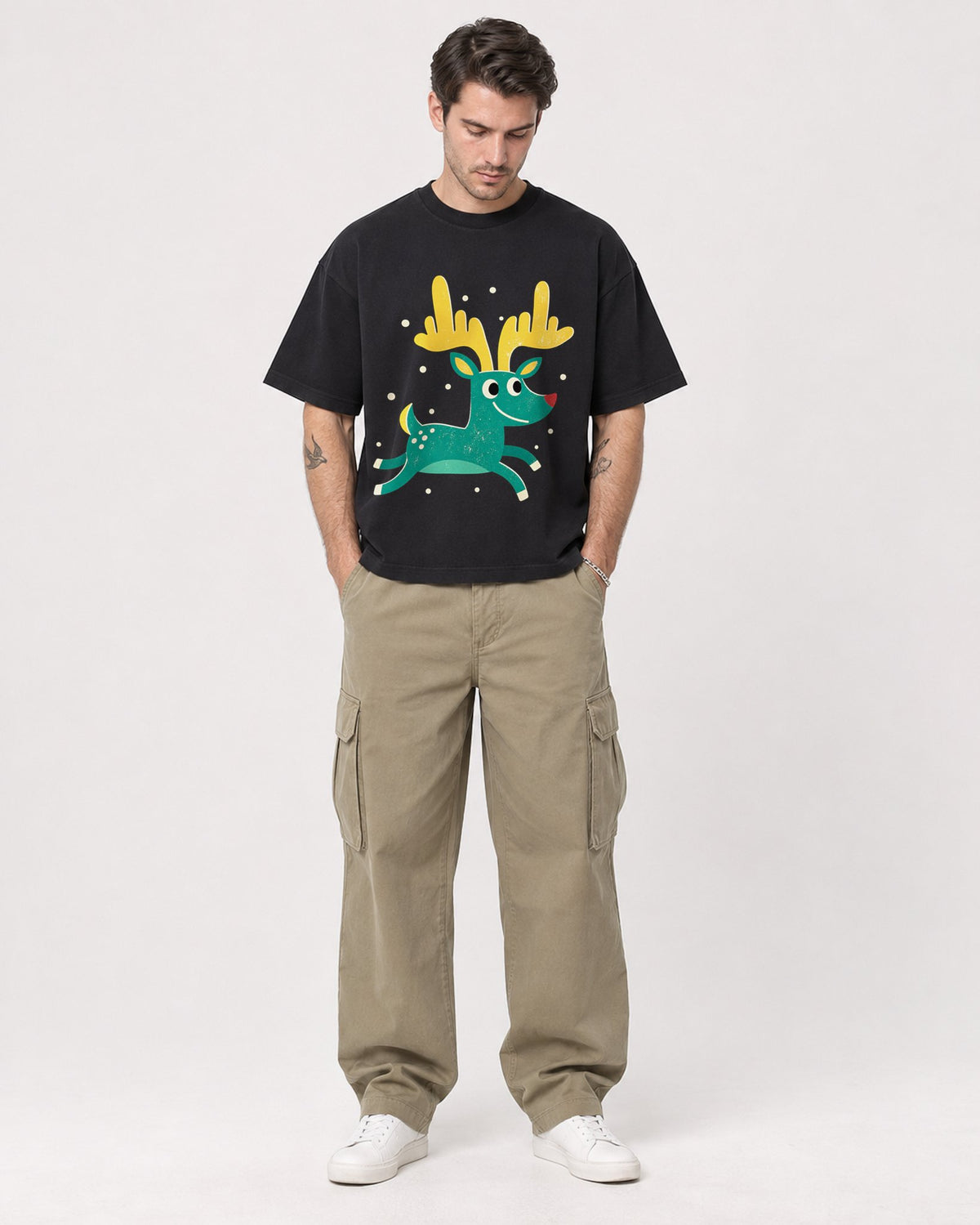 Mockup Boxy Heavyweight Tee Black male full-body 48