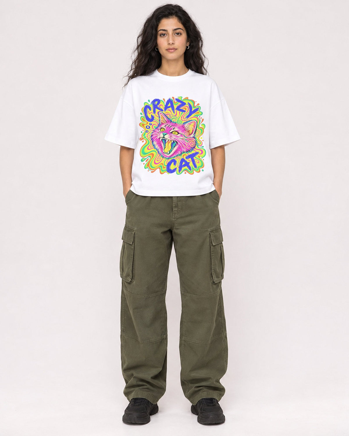 Mockup Boxy Heavyweight Tee White female full-body 07