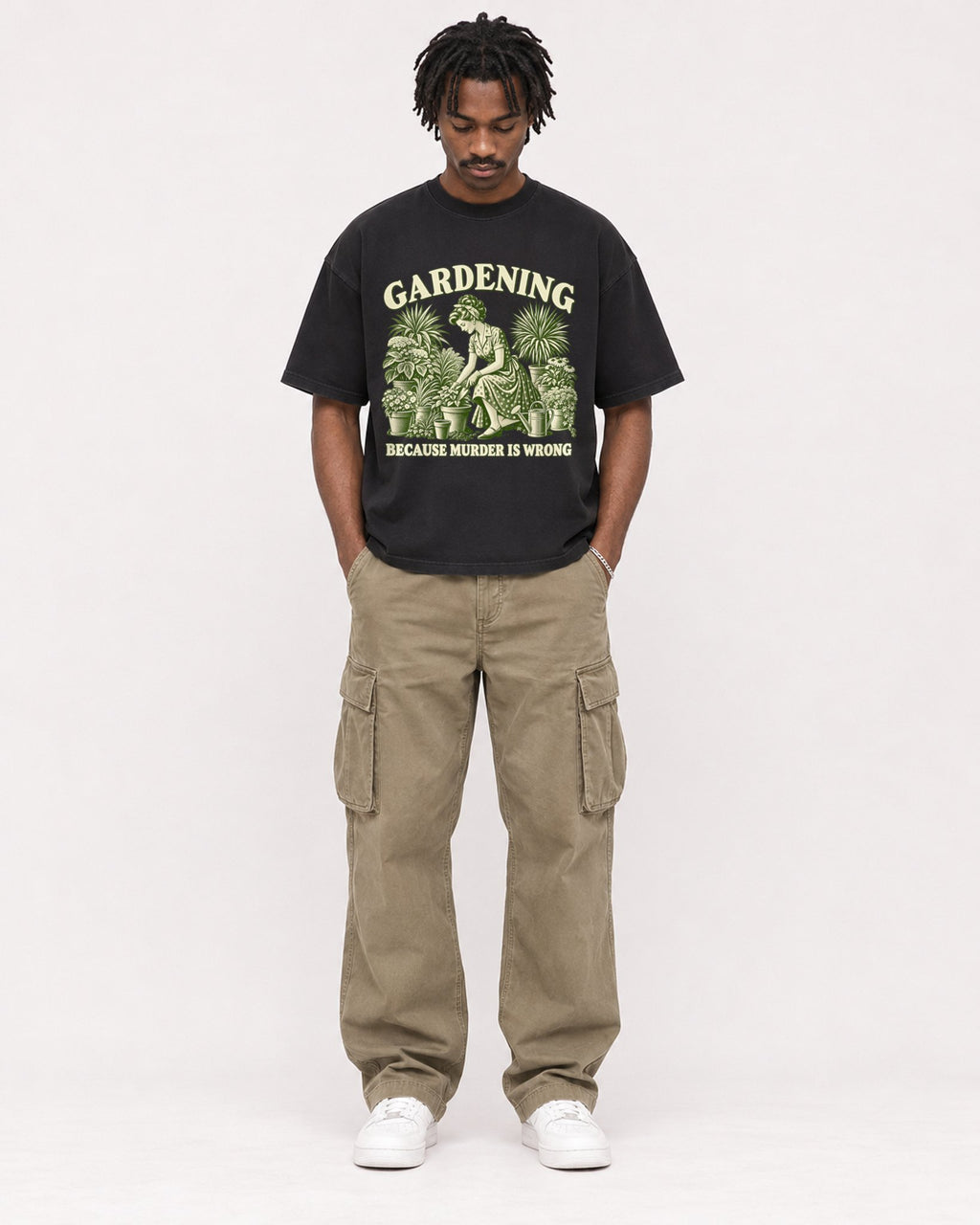 Mockup Boxy Heavyweight Tee Black male full-body 04
