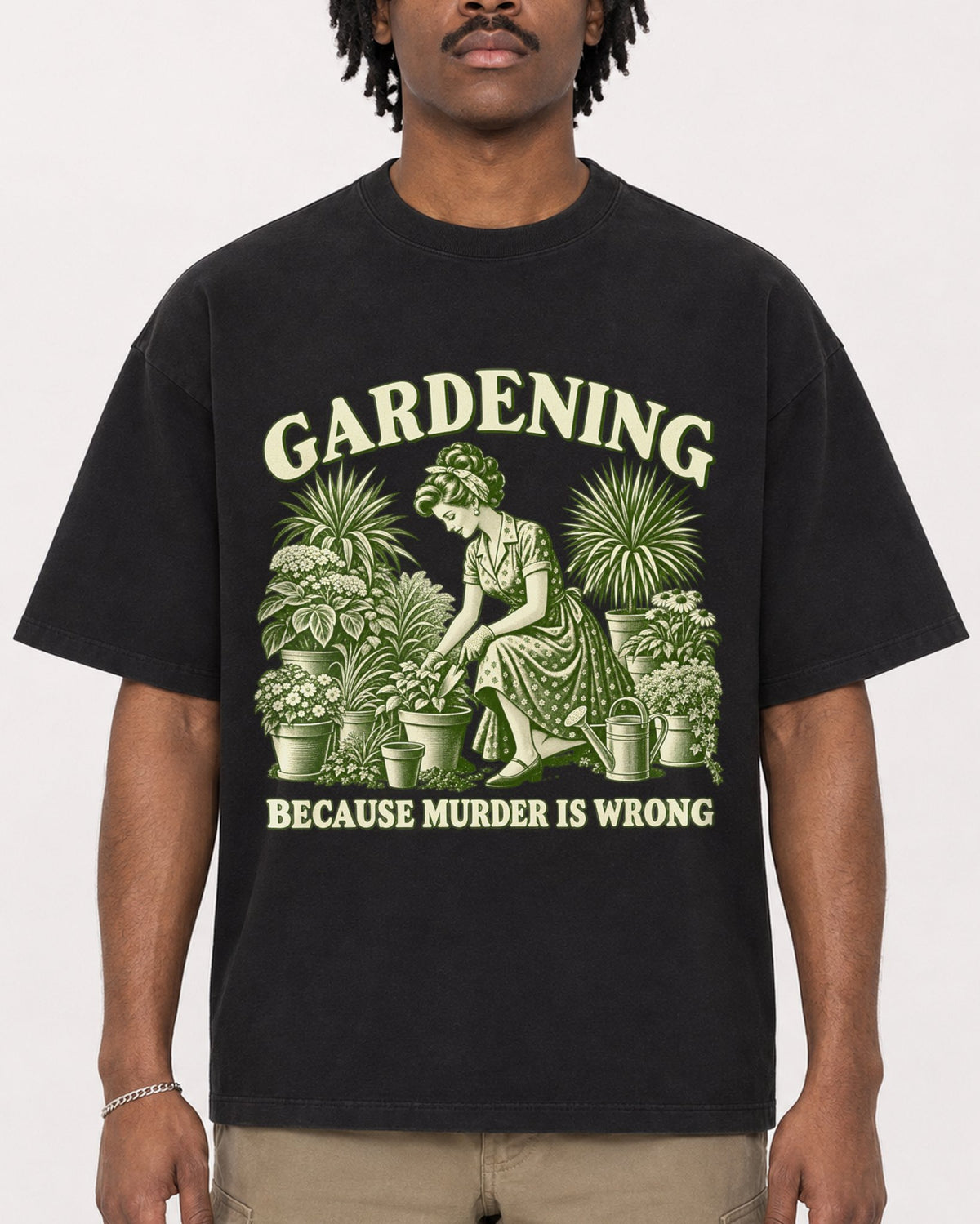 Mockup Boxy Heavyweight Tee Black male close-up 04