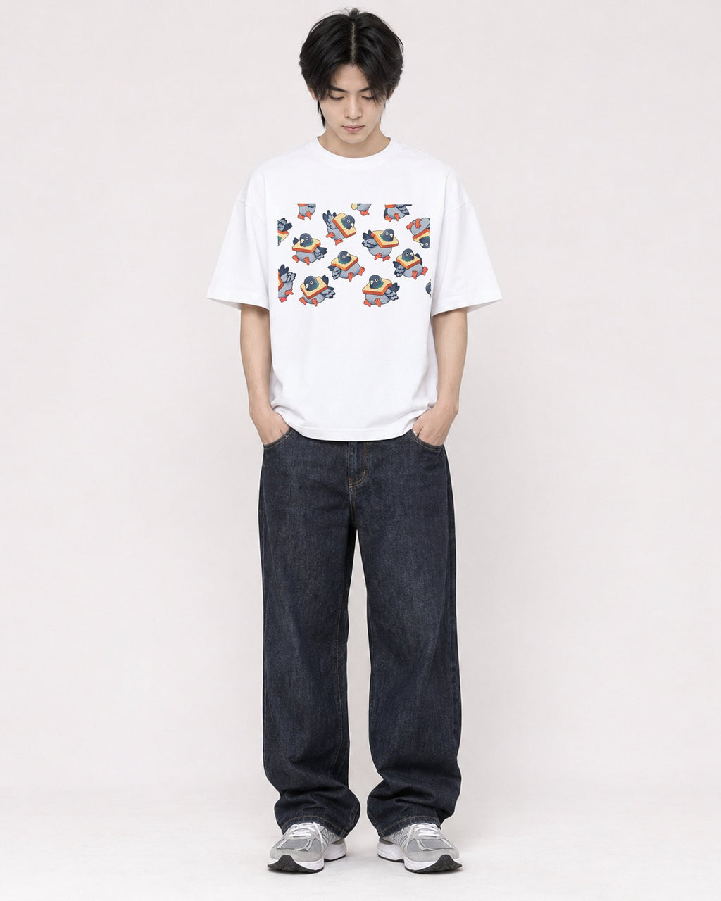 Mockup Boxy Heavyweight Tee White male full-body 11