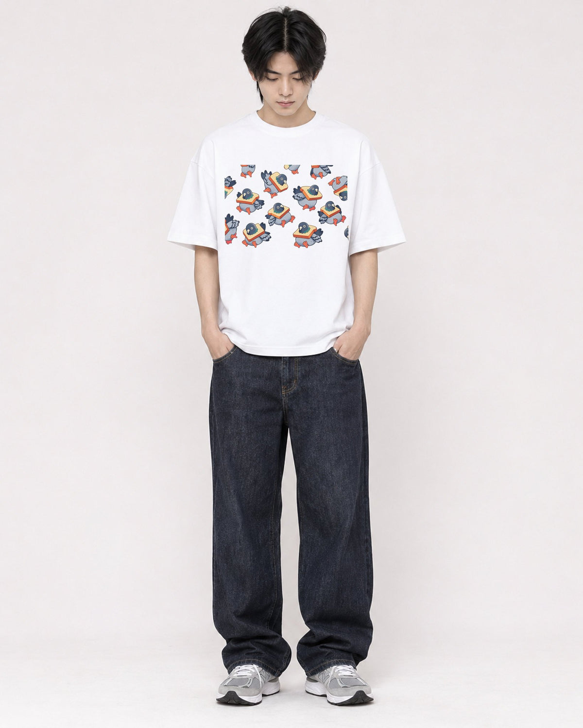 Mockup Boxy Heavyweight Tee White male full-body 11
