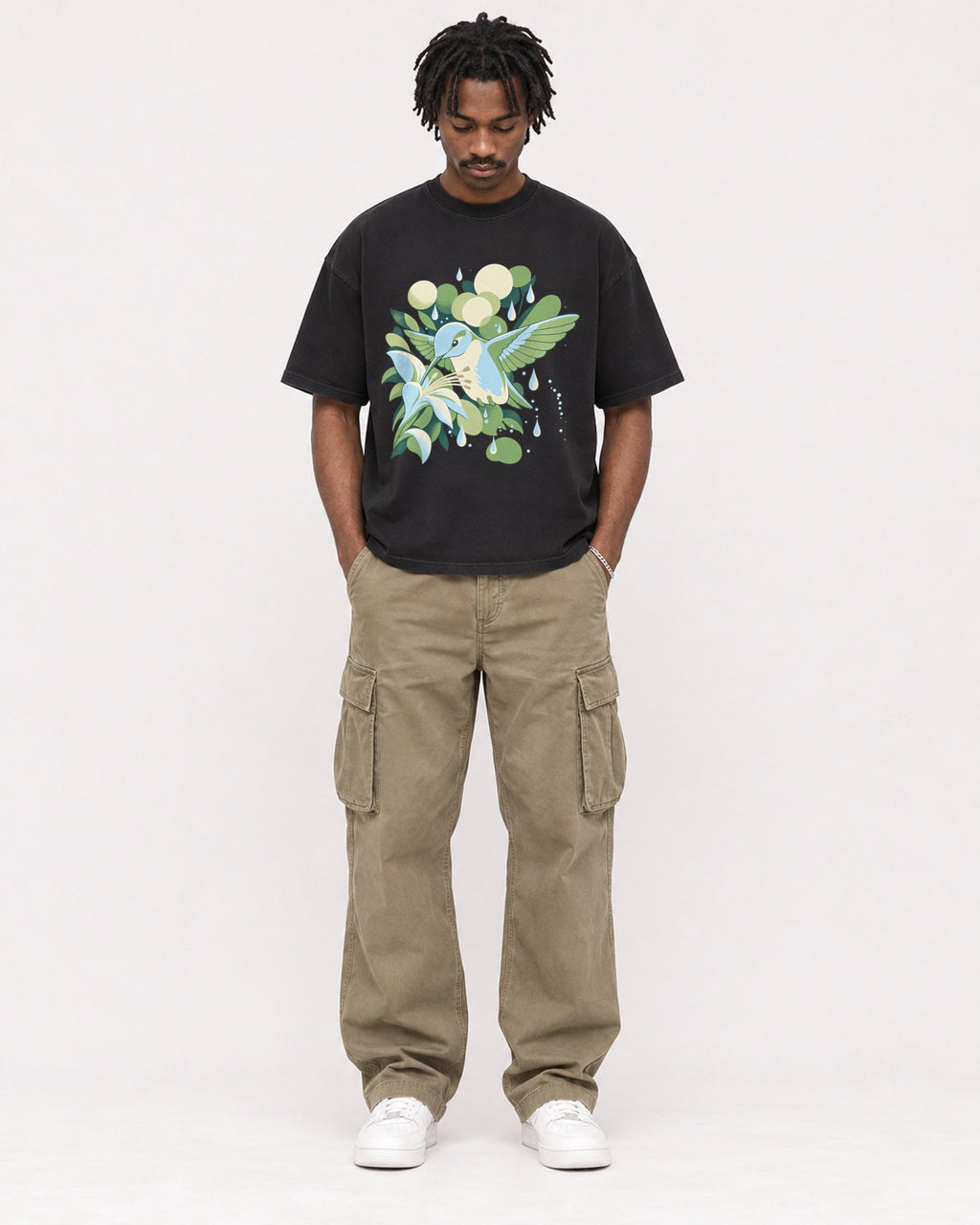 Mockup Boxy Heavyweight Tee Black male full-body 04