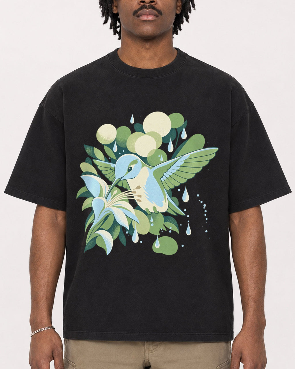 Mockup Boxy Heavyweight Tee Black male close-up 04