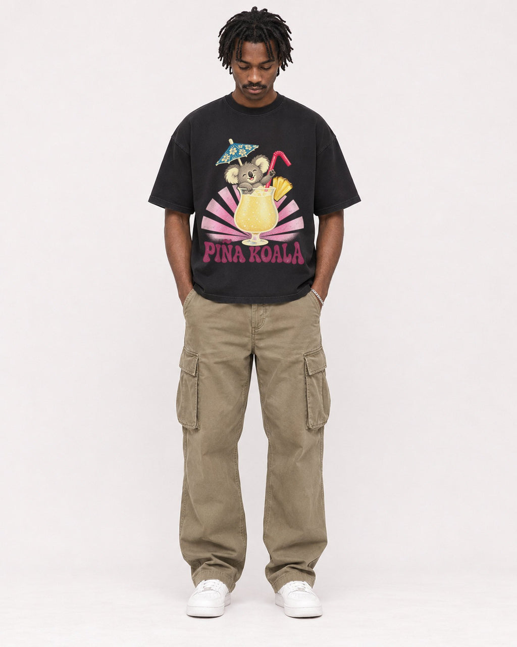 Mockup Boxy Heavyweight Tee Black male full-body 04