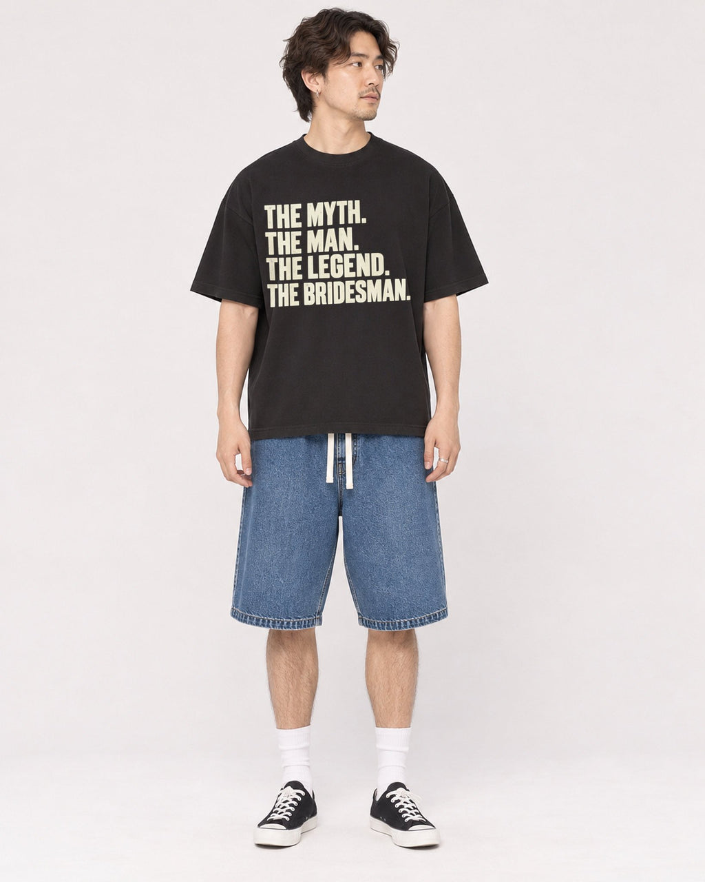 Mockup Boxy Heavyweight Tee Black male full-body 03