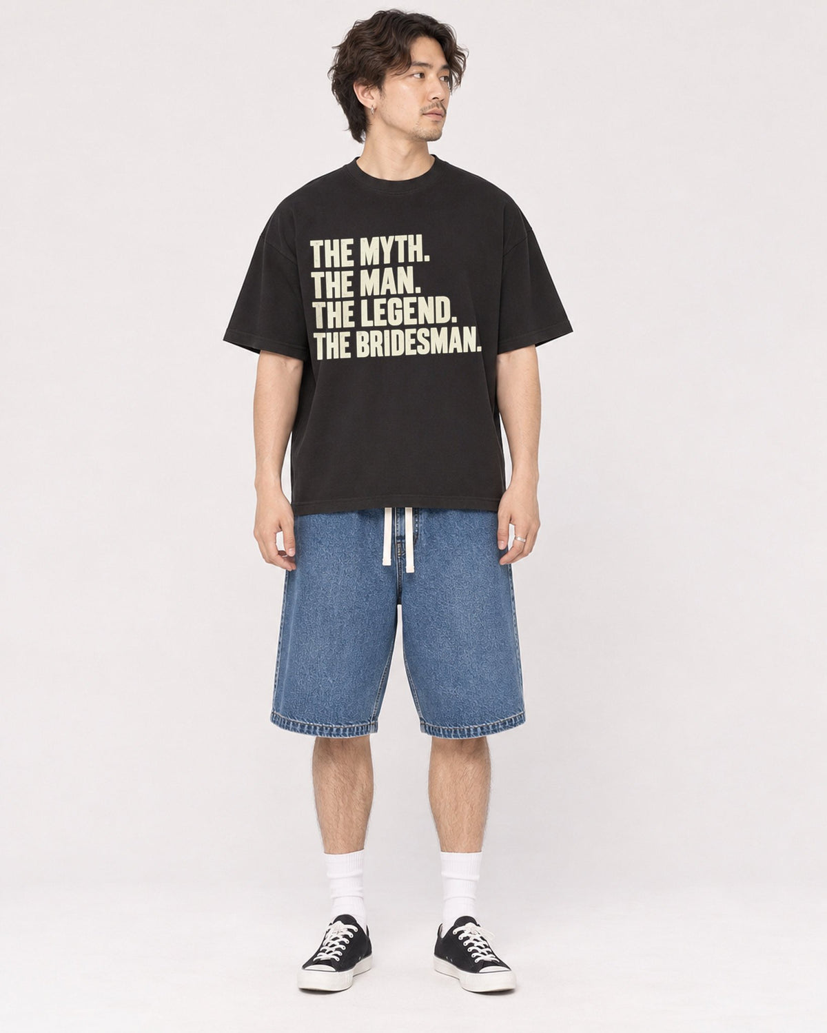 Mockup Boxy Heavyweight Tee Black male full-body 03