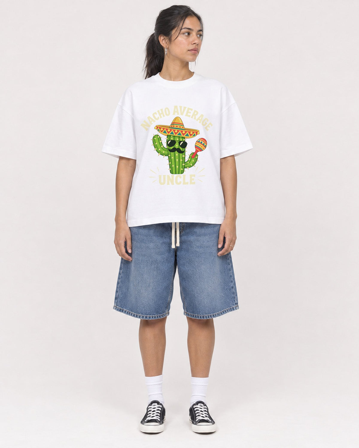 Mockup Boxy Heavyweight Tee White female full-body 16