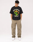 Mockup Boxy Heavyweight Tee Black male full-body 16
