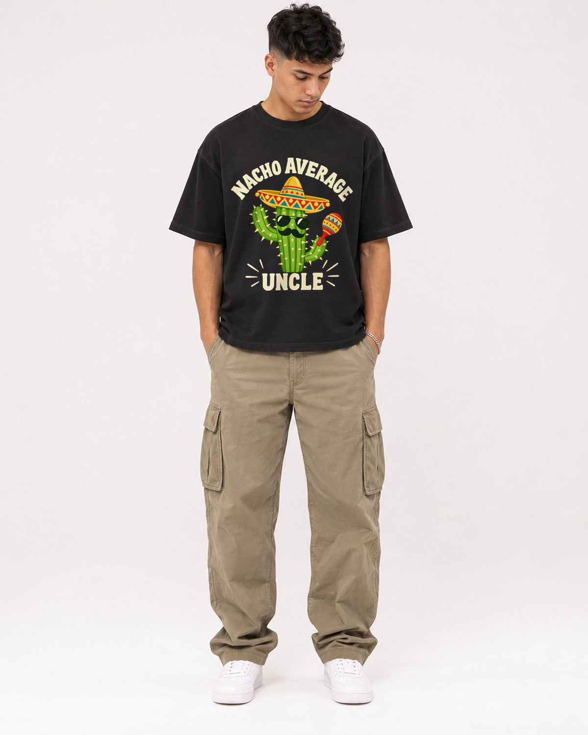 Mockup Boxy Heavyweight Tee Black male full-body 16