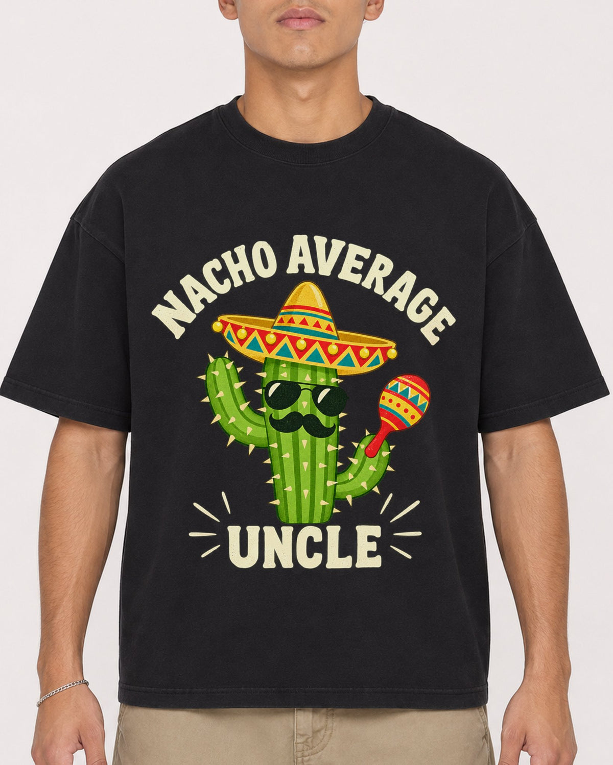 Mockup Boxy Heavyweight Tee Black male close-up 16