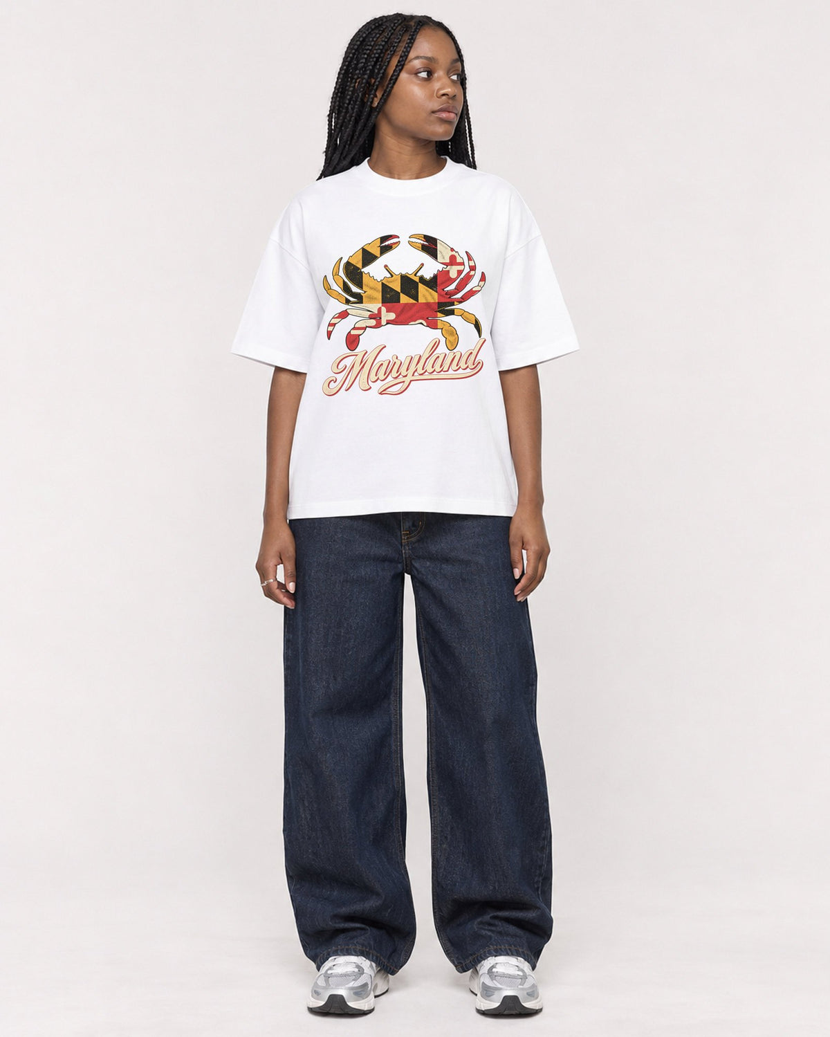 Mockup Boxy Heavyweight Tee White female full-body 04