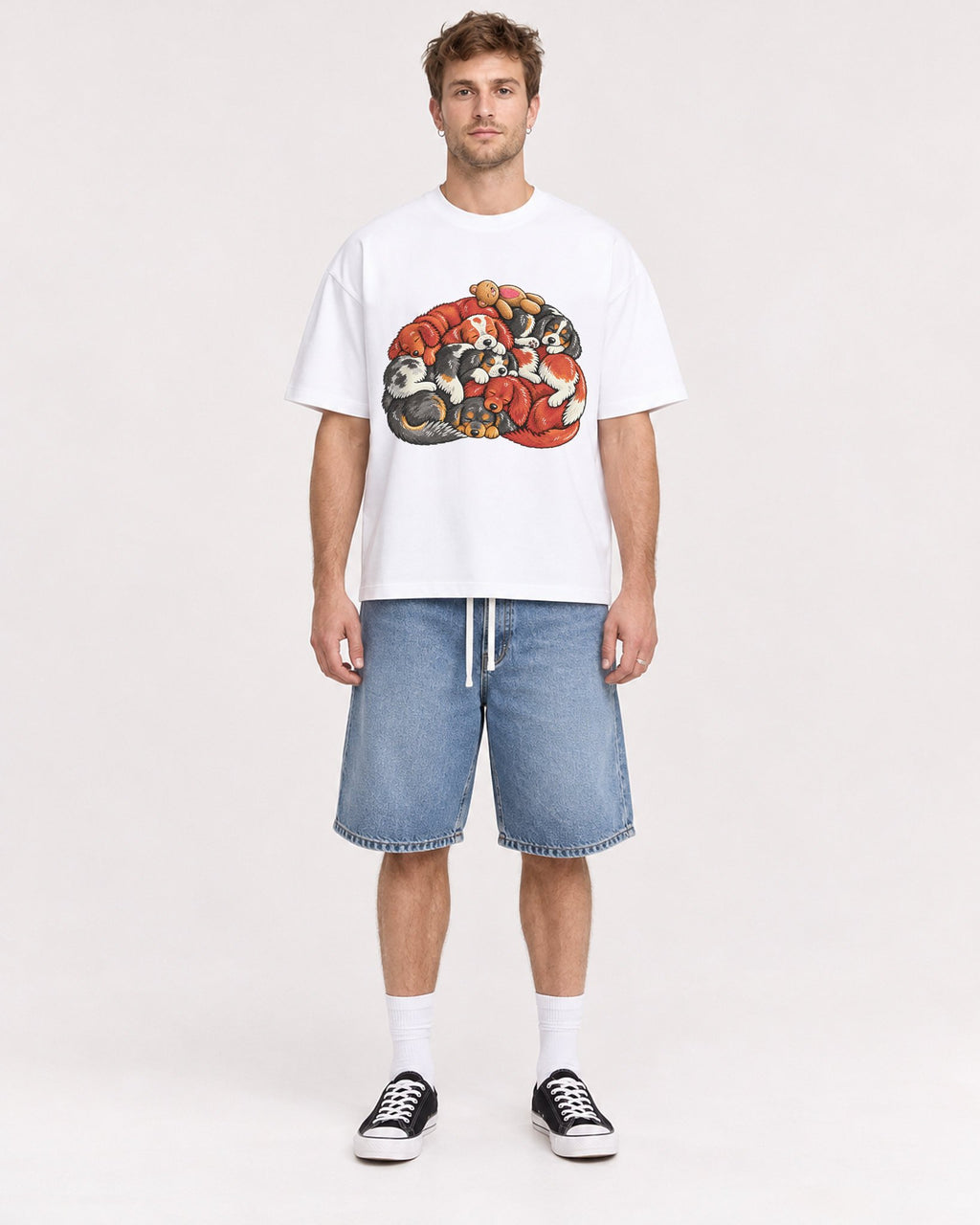 Mockup Boxy Heavyweight Tee White male full-body 08