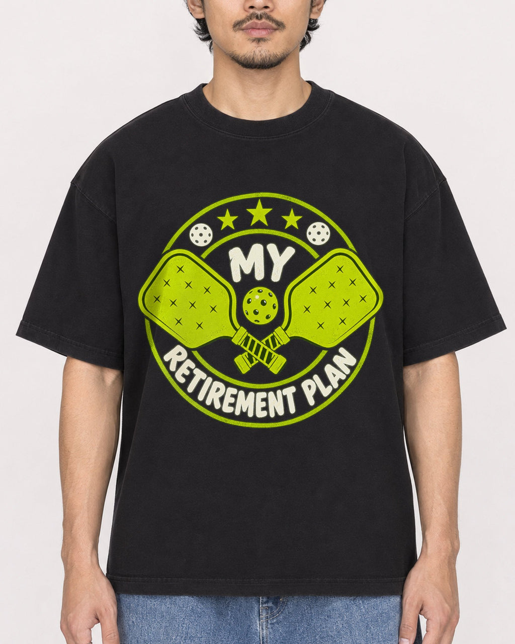 Mockup Boxy Heavyweight Tee Black male close-up 02
