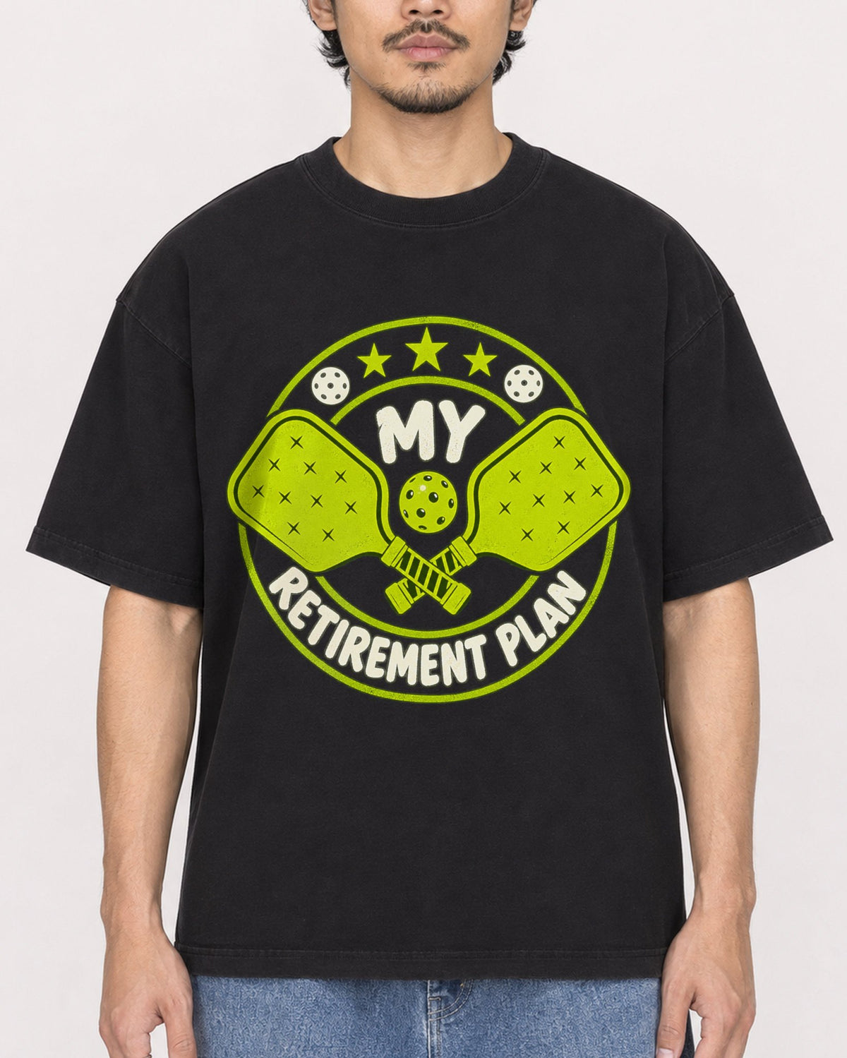 Mockup Boxy Heavyweight Tee Black male close-up 02