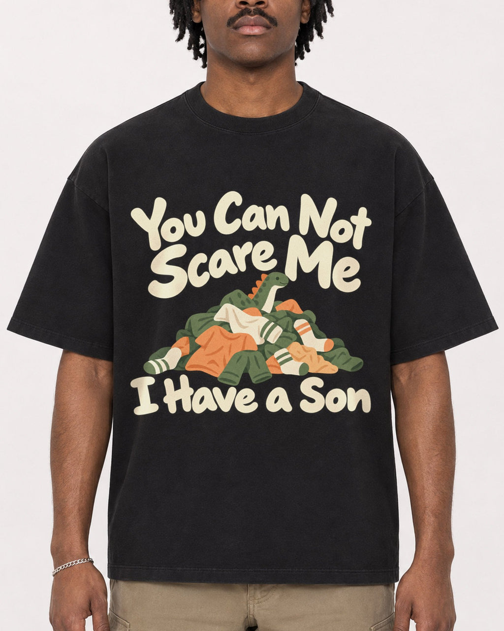 Mockup Boxy Heavyweight Tee Black male close-up 04
