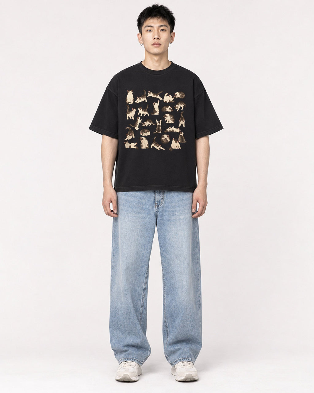 Mockup Boxy Heavyweight Tee Black male full-body 21