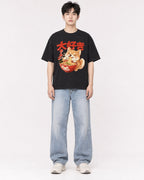 Mockup Boxy Heavyweight Tee Black male full-body 01