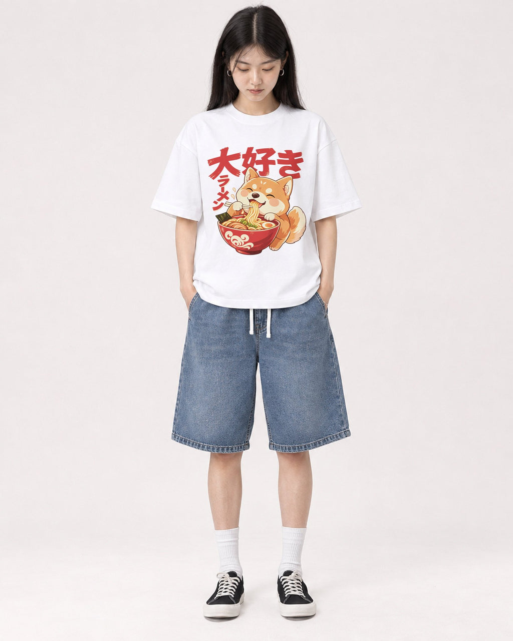 Mockup Boxy Heavyweight Tee White female full-body 01