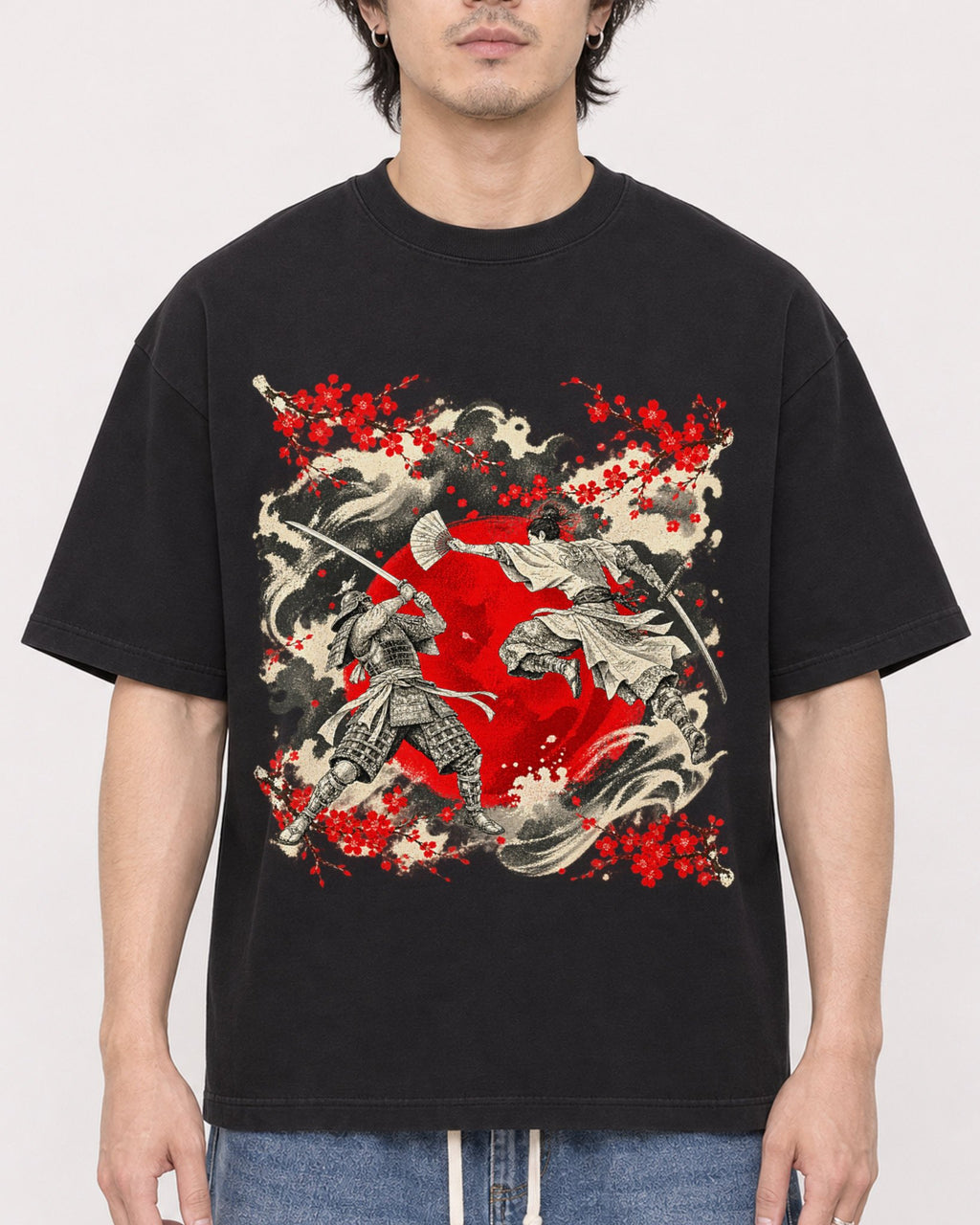 Mockup Boxy Heavyweight Tee Black male close-up 03