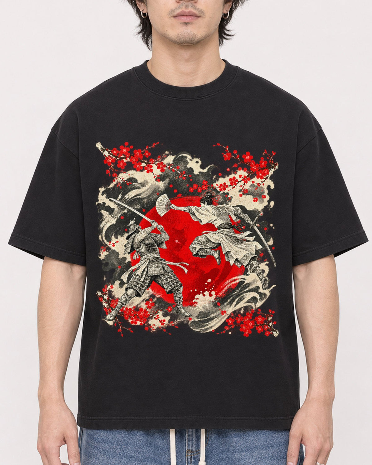 Mockup Boxy Heavyweight Tee Black male close-up 03