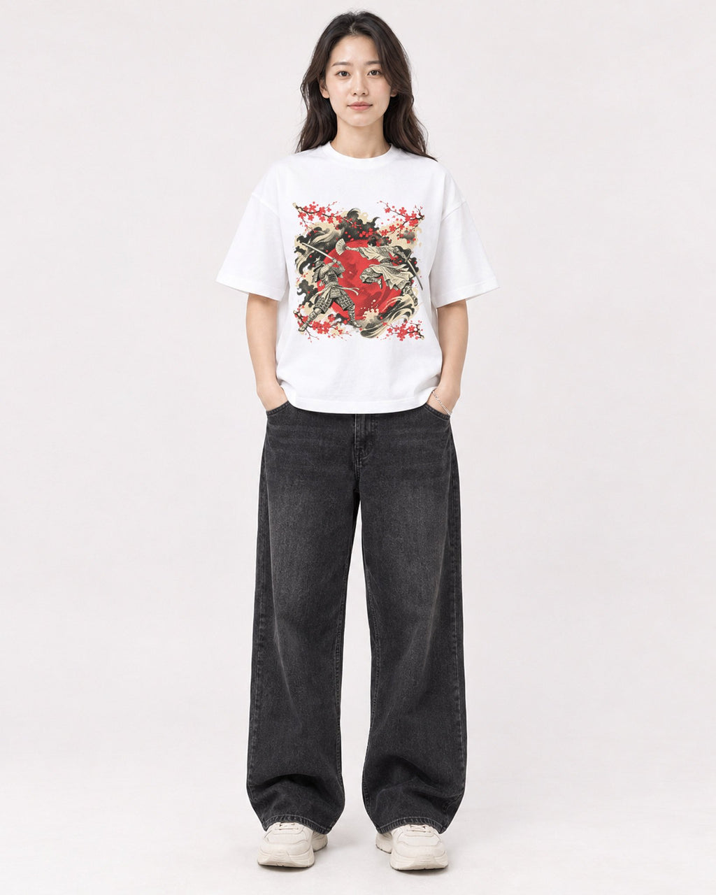 Mockup Boxy Heavyweight Tee White female full-body 03