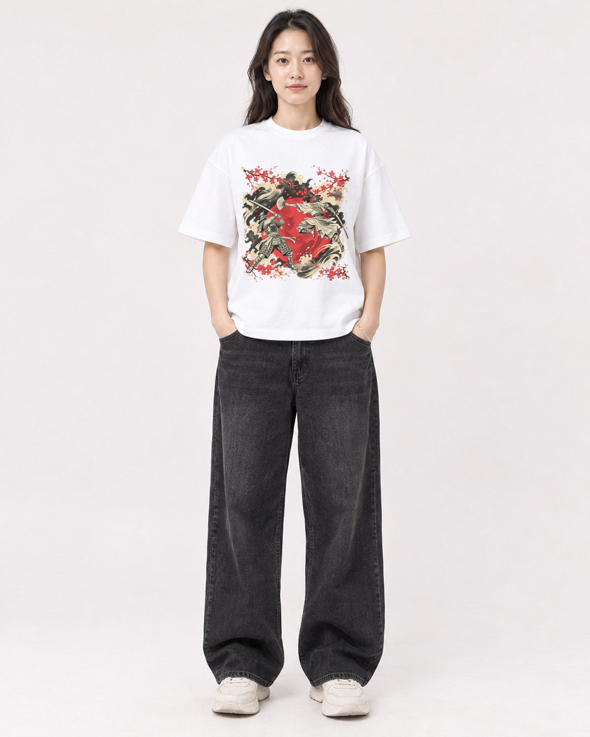 Mockup Boxy Heavyweight Tee White female full-body 03
