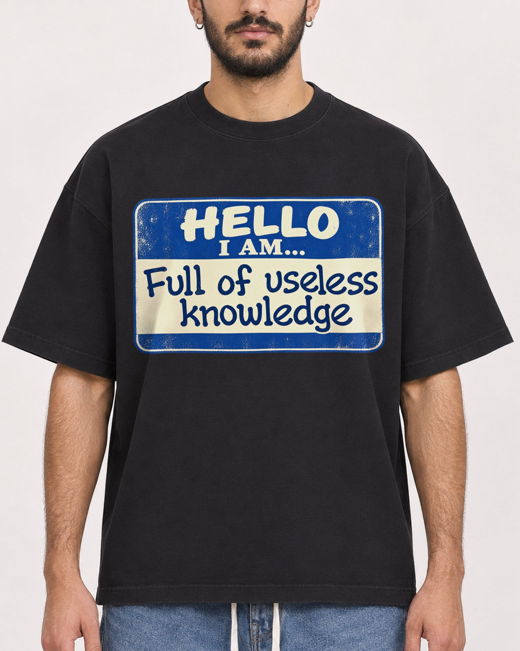 Mockup Boxy Heavyweight Tee Black male close-up 07