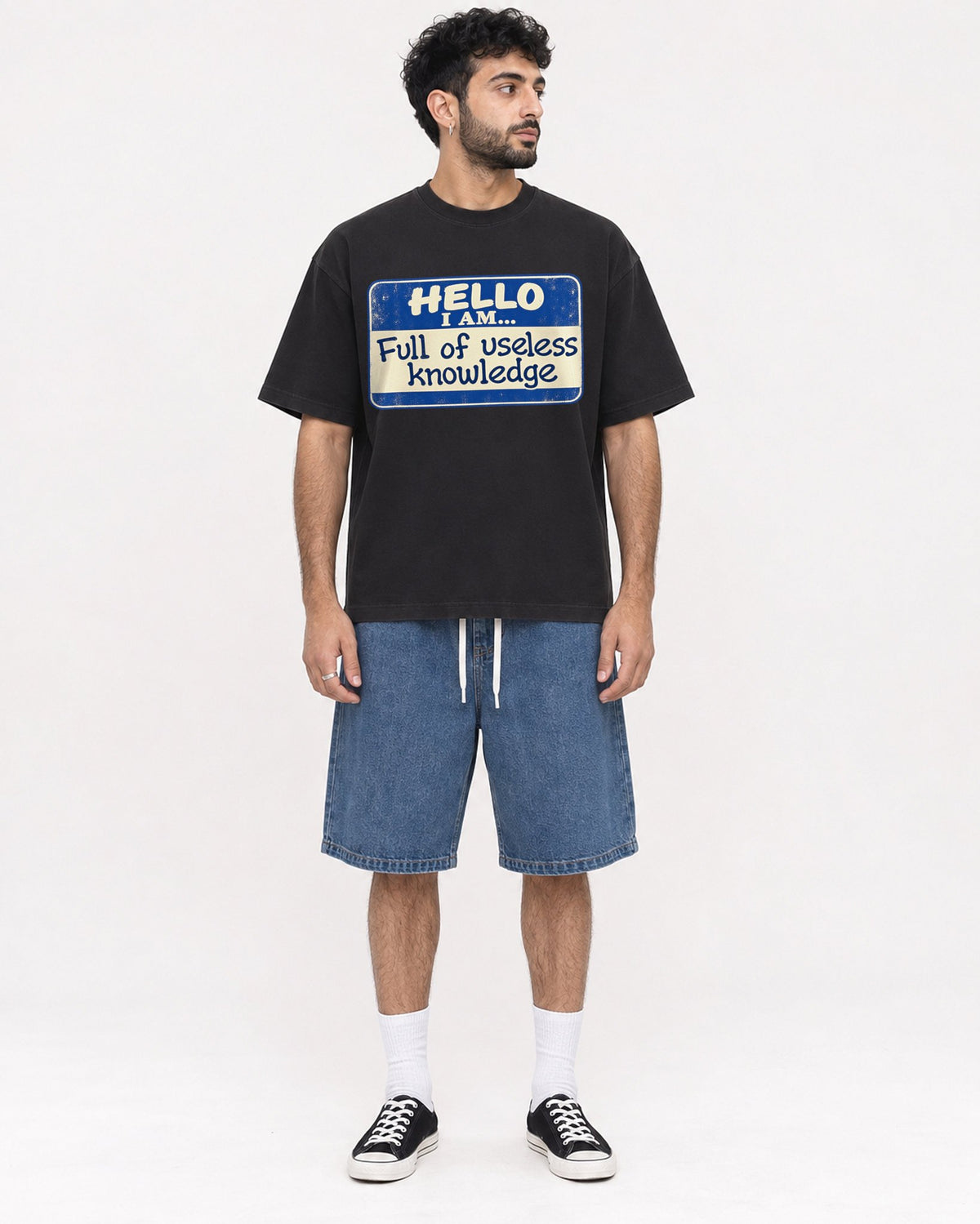 Mockup Boxy Heavyweight Tee Black male full-body 07
