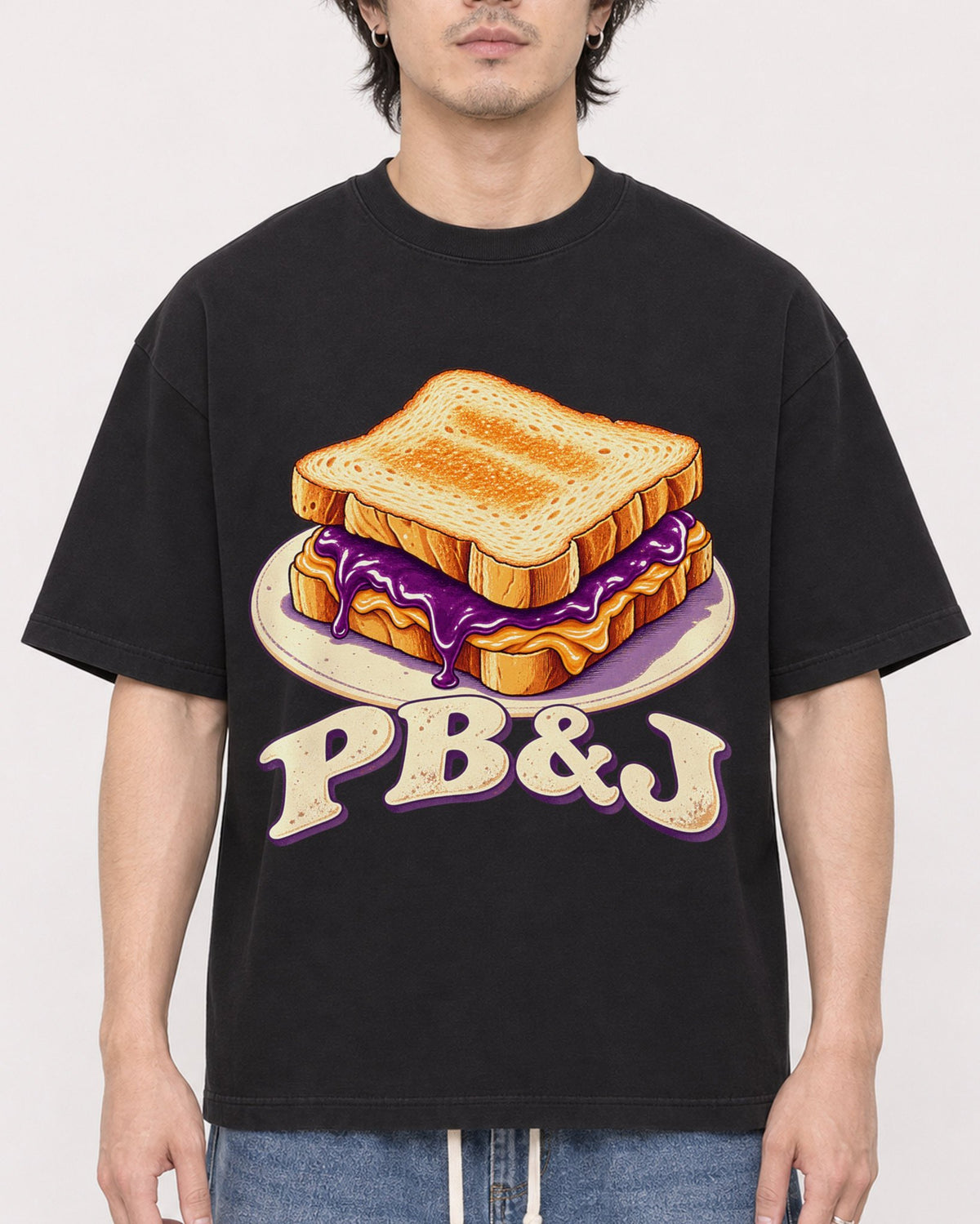 Mockup Boxy Heavyweight Tee Black male close-up 03
