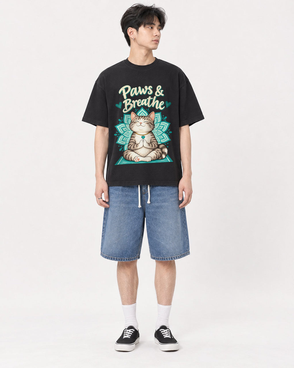 Mockup Boxy Heavyweight Tee Black male full-body 31
