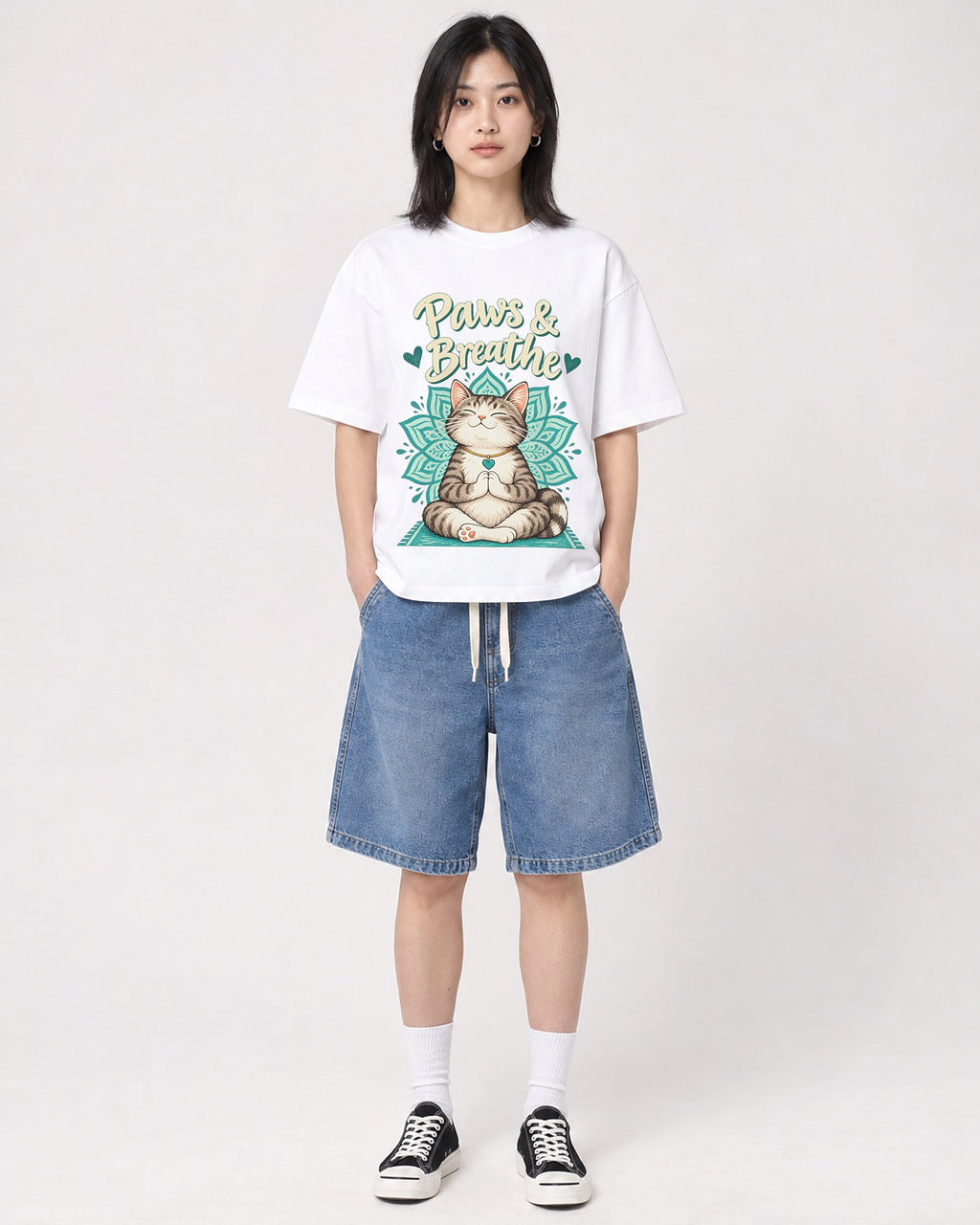 Mockup Boxy Heavyweight Tee White female full-body 31