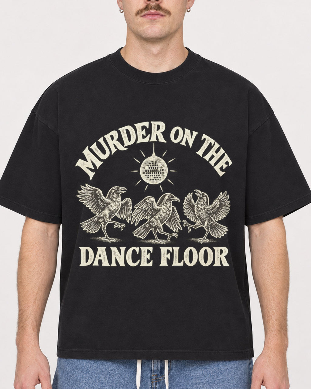 Mockup Boxy Heavyweight Tee Black male close-up 39