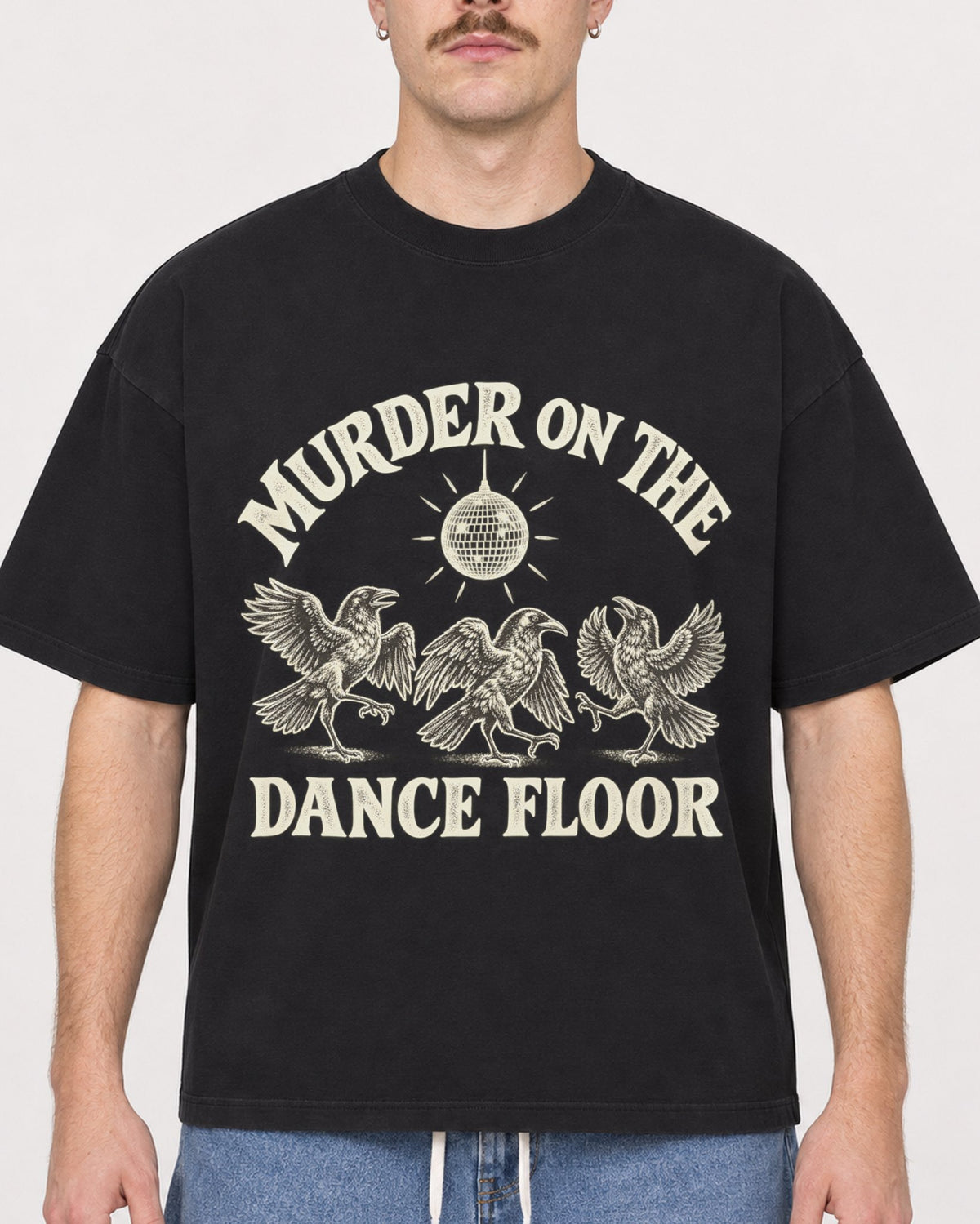 Mockup Boxy Heavyweight Tee Black male close-up 39