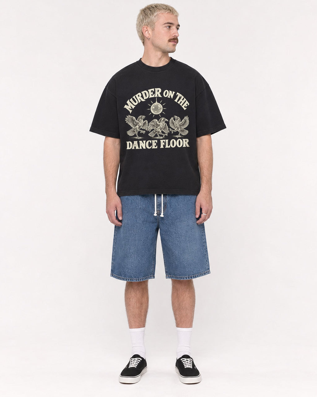 Mockup Boxy Heavyweight Tee Black male full-body 39