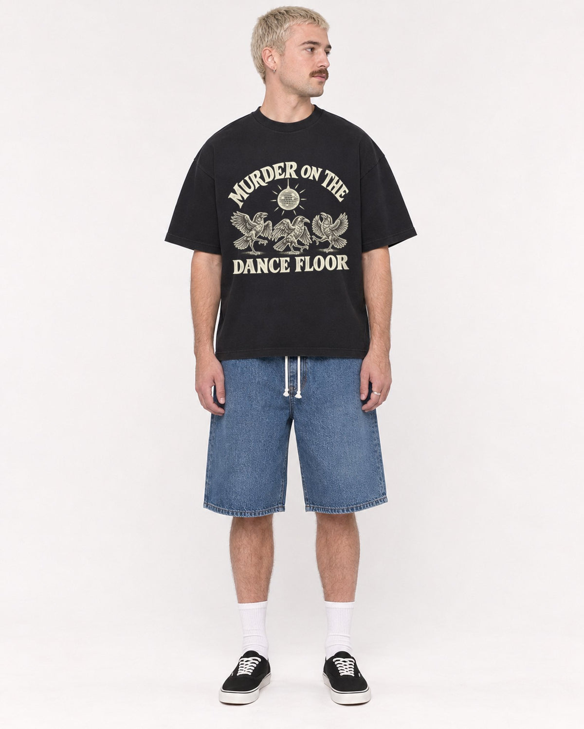 Mockup Boxy Heavyweight Tee Black male full-body 39