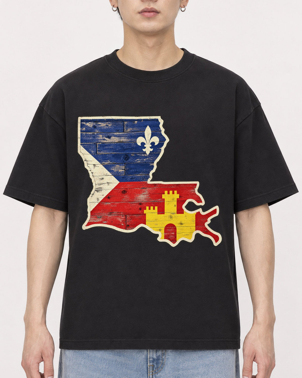 Mockup Boxy Heavyweight Tee Black male close-up 01