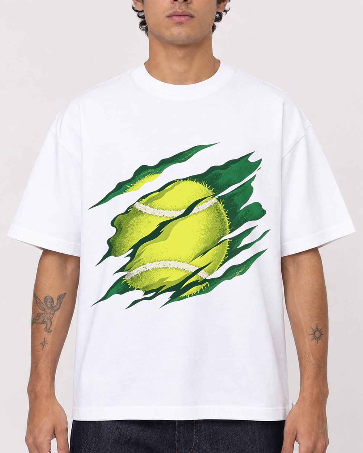 Mockup Boxy Heavyweight Tee White male close-up 06