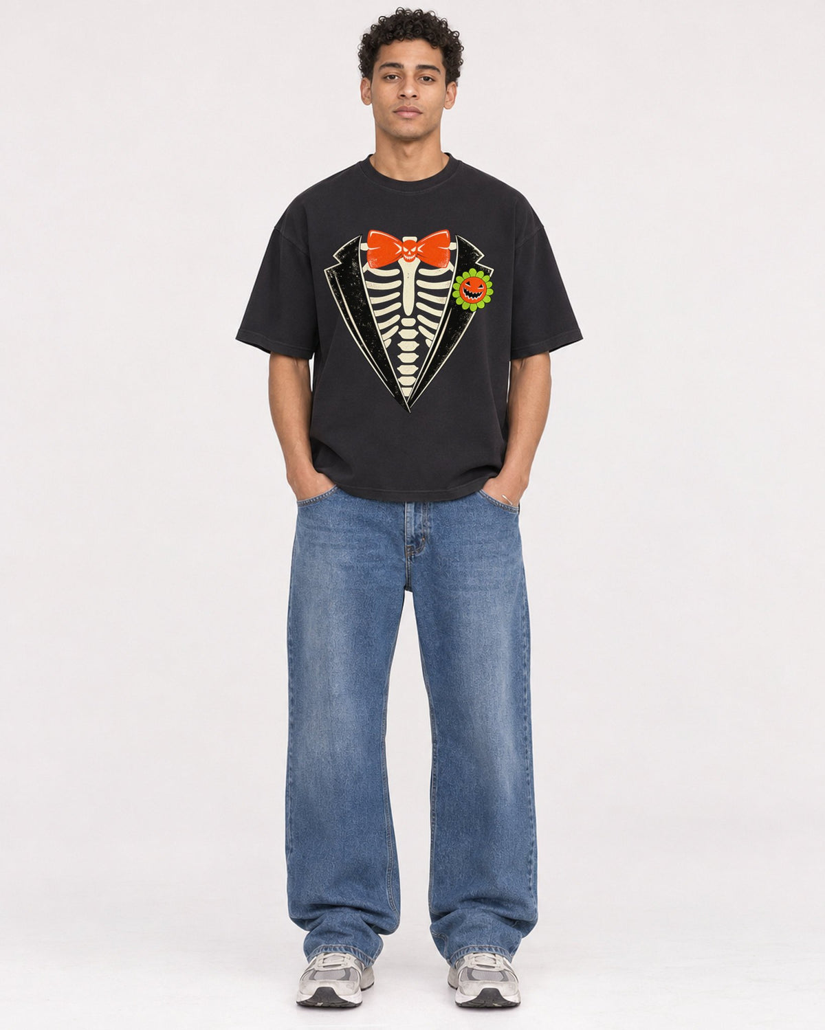 Mockup Boxy Heavyweight Tee Black male full-body 10