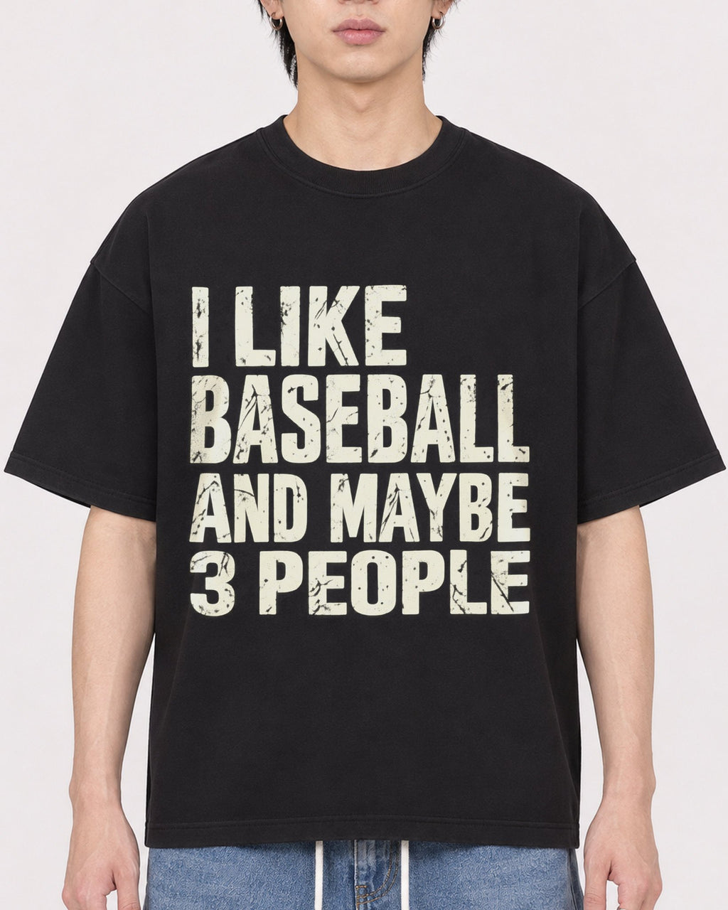 Mockup Boxy Heavyweight Tee Black male close-up 11