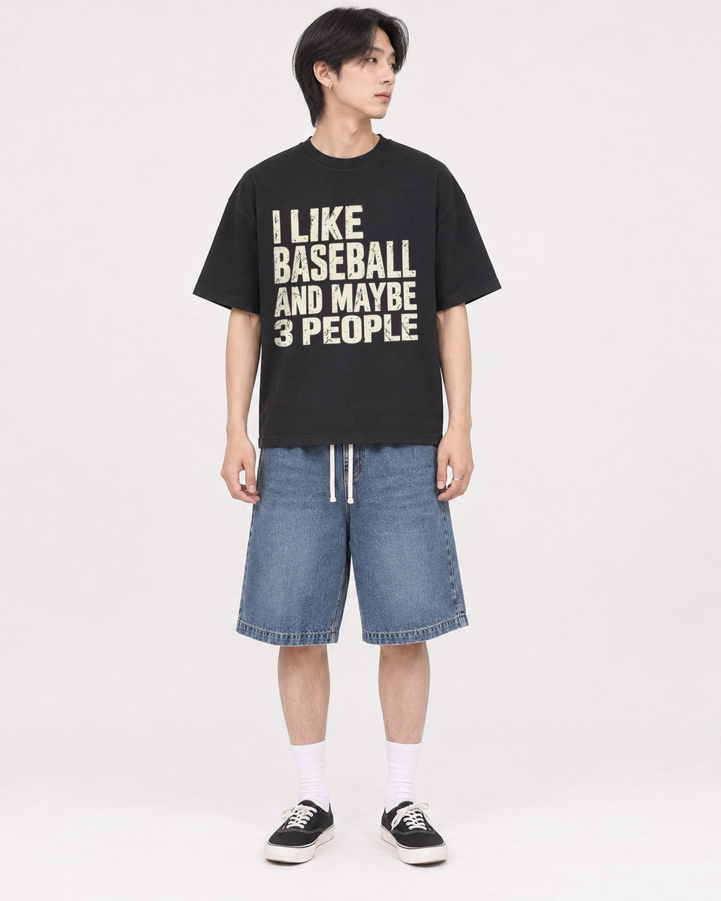 Mockup Boxy Heavyweight Tee Black male full-body 11