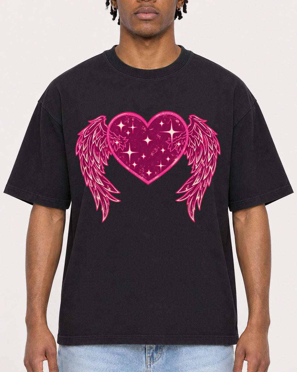 Mockup Boxy Heavyweight Tee Black male close-up 05
