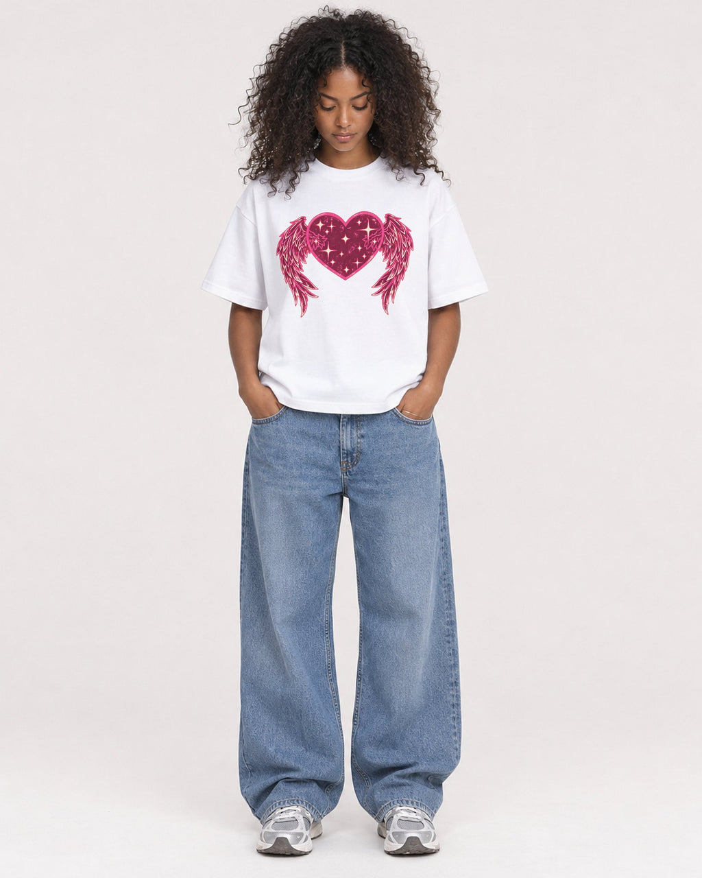 Mockup Boxy Heavyweight Tee White female full-body 05