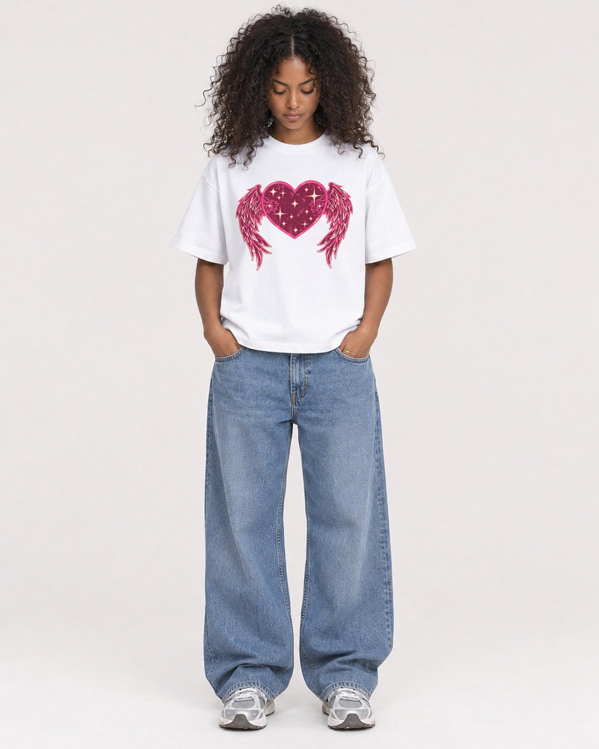 Mockup Boxy Heavyweight Tee White female full-body 05