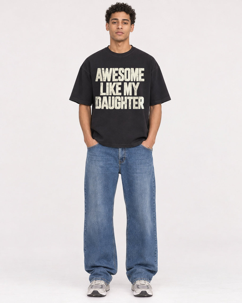 Mockup Boxy Heavyweight Tee Black male full-body 10