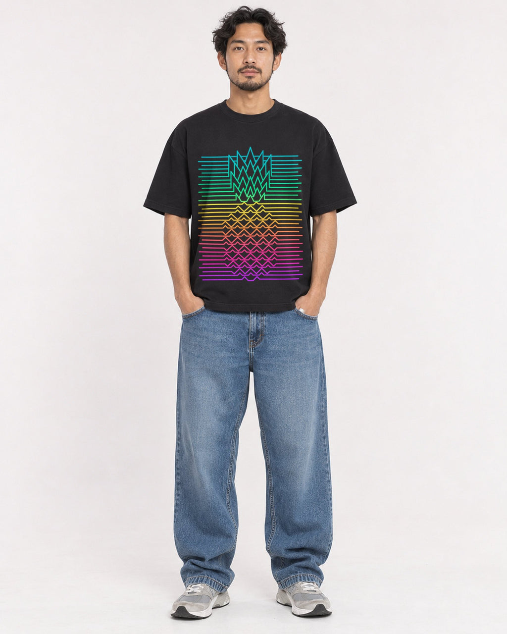 Mockup Boxy Heavyweight Tee Black male full-body 02
